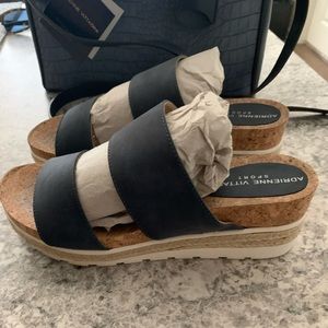 ADRIENNE VITTADINI Wedge Sandals in blue summer suede and cork, sz 9M